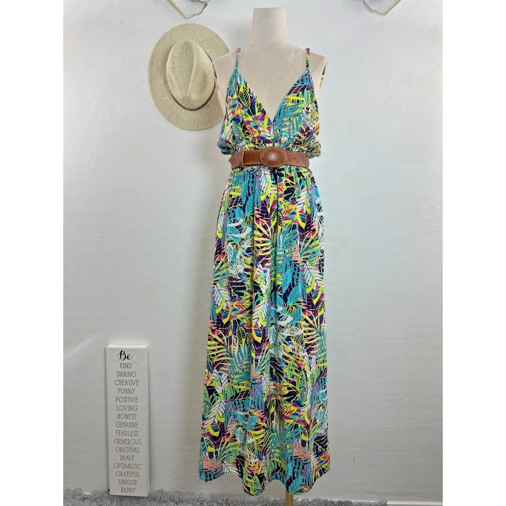 New Look floral maxi sun dress size XL boho beach tropical resort high waist